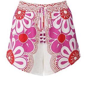 FARM Rio Maia Printed Pull On Linen Shorts Pink Floral Motif EUC - M